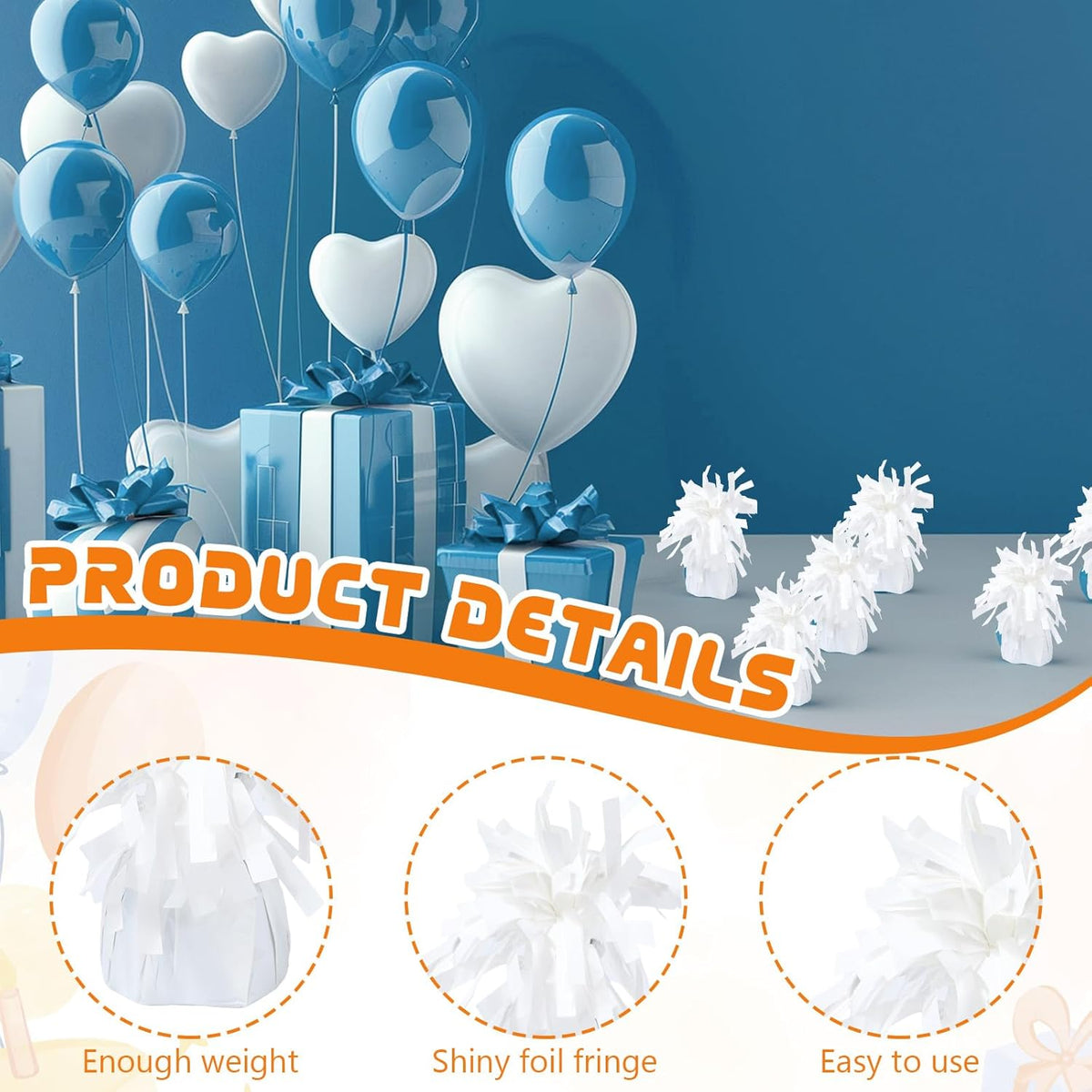 6 Pack White Balloon Weights Metallic Holder Anchors Balloon Holder Weights for for Birthday 2025 Graduation Party Christmas Wedding Celebration Decoration (White)