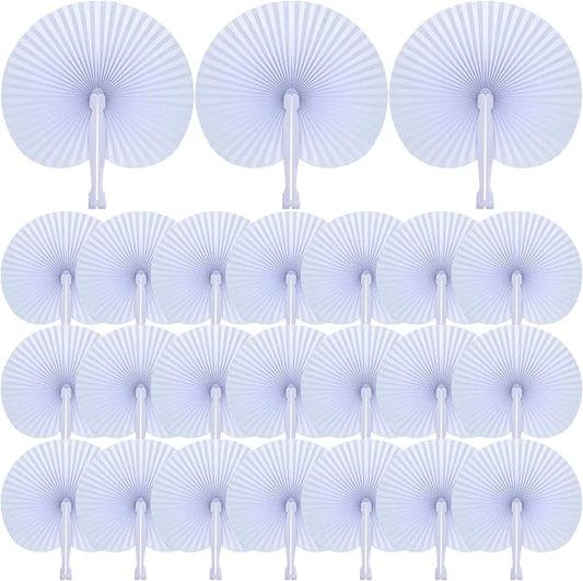 Yulejo 100 Packs White Wedding Fan Round Folding Paper Fans by Yulejo