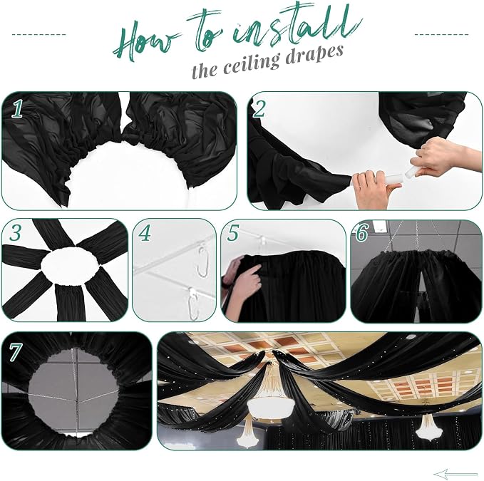 6 Panel Black Wedding Drapes - 5ft x 30ft Sheer Voile Chiffon Curtains - Image 7