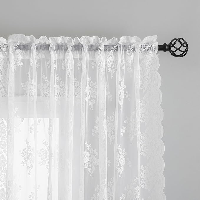 Kotile White Floral Lace Curtains - Image 3