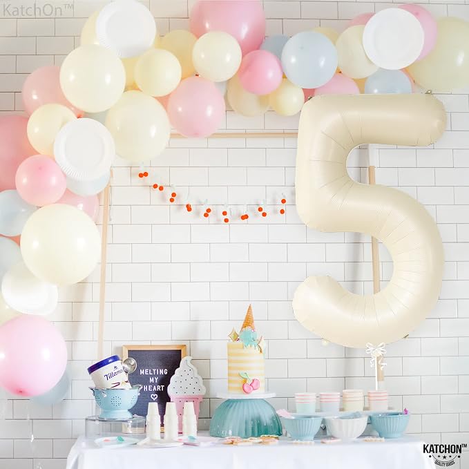 KatchOn Gaint Cream White 5 Balloon Number 40 Inch, 5 Birthday Decorations | 5 - Image 5