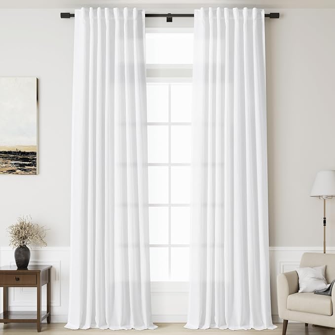 White Linen Extra Long Curtains by Nanspring