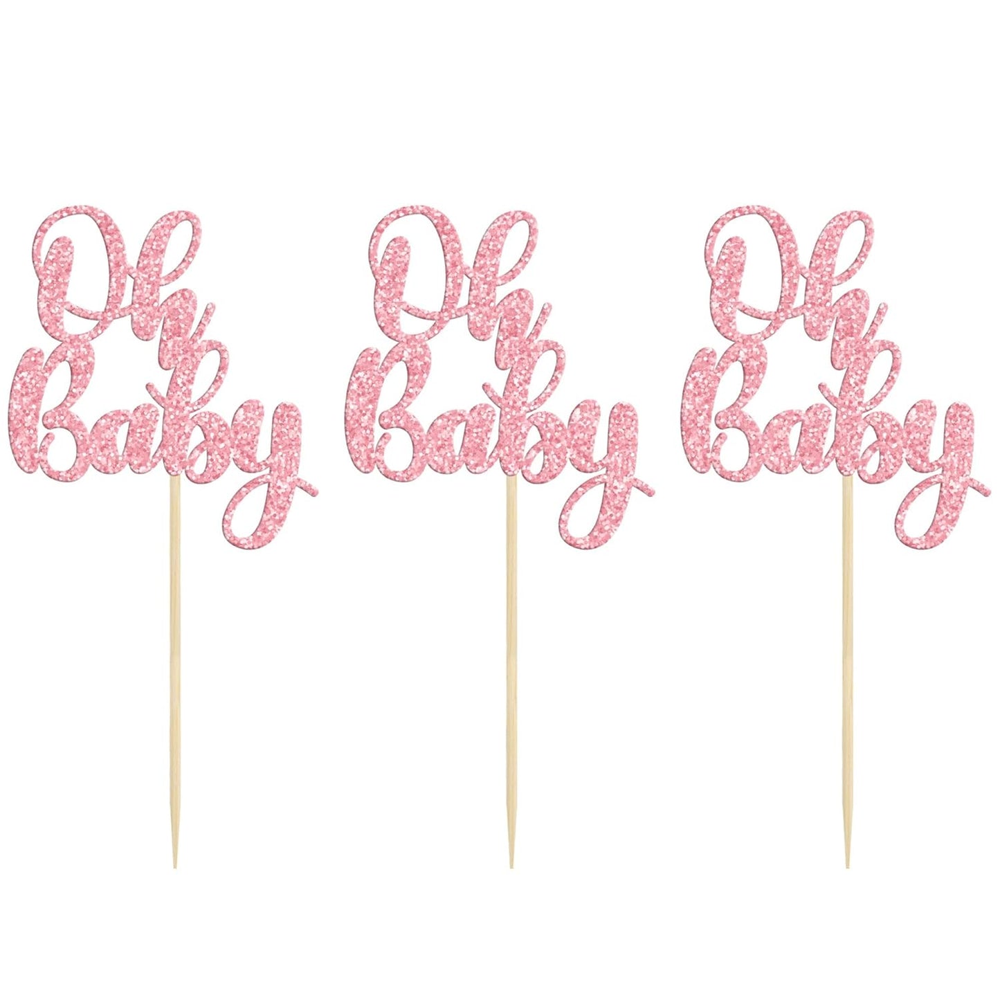 Gyufise 36 Pack Pink Glitter Oh Baby Cupcake Topper Picks for Baby Shower Party Cake Decorations Party Supplies
