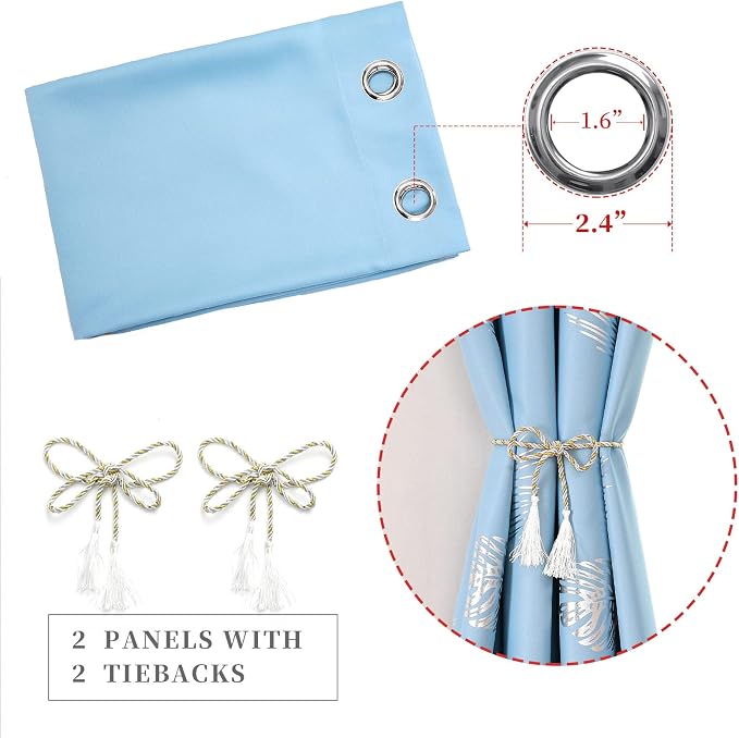 Sky Blue Blackout Curtains for Living Room, Room Darkening Curtains - Image 4