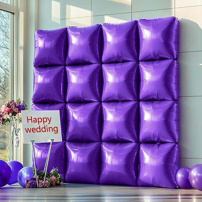 NISOCY 48PCS Metallic Purple Square Foil Balloons Wall Backdrop | Double Sided - Image 5