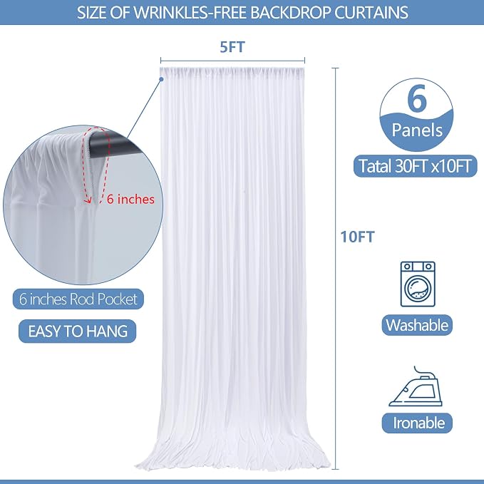 30x10ft Wrinkle Free White Backdrop Curtain - Image 3