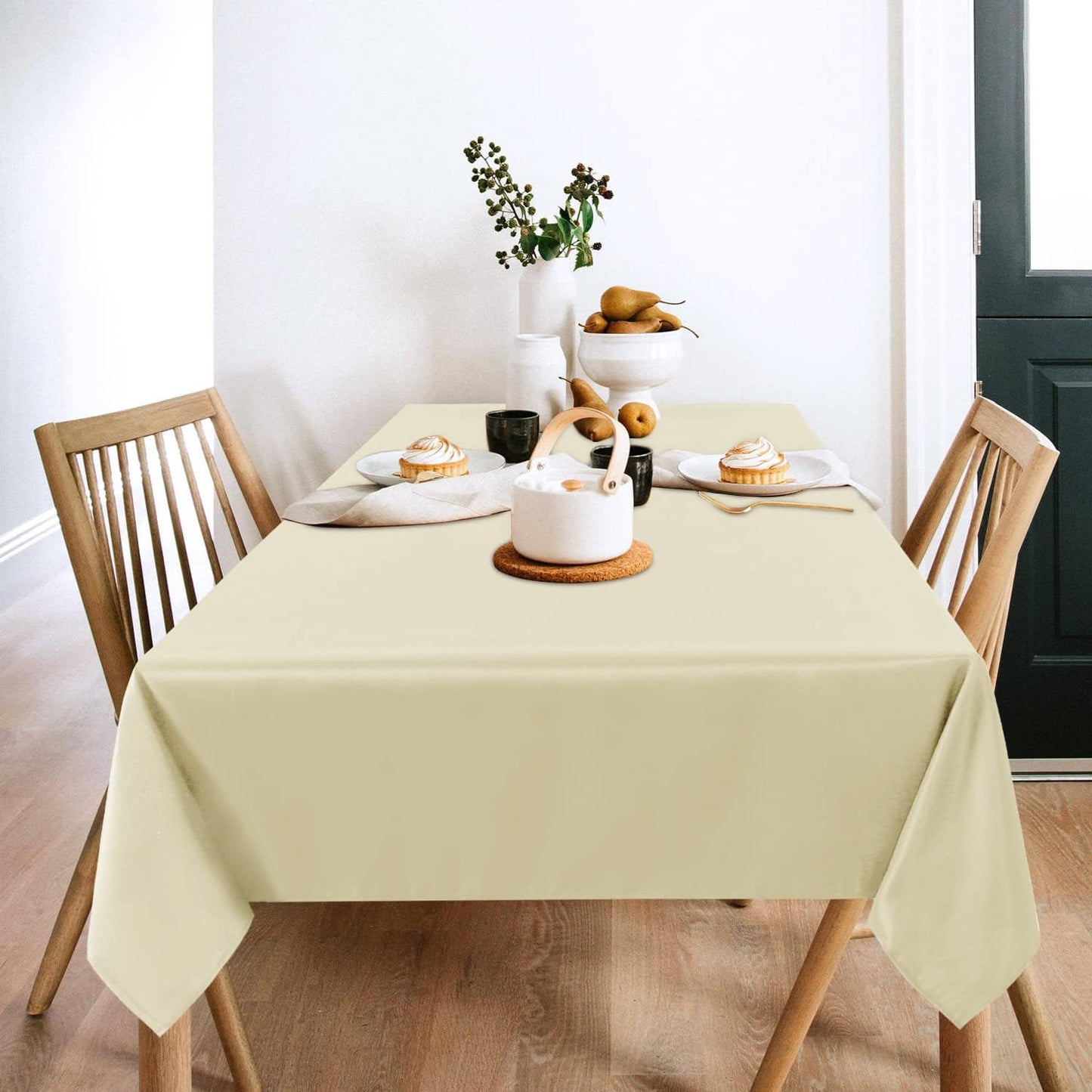 sancua 2 Pack Beige Tablecloth 60 x 120 Inch, Rectangle 8 Feet Table Cloth - Stain and Wrinkle Resistant Washable Polyester Table Cover for Dining Tables, Buffet Parties and Camping