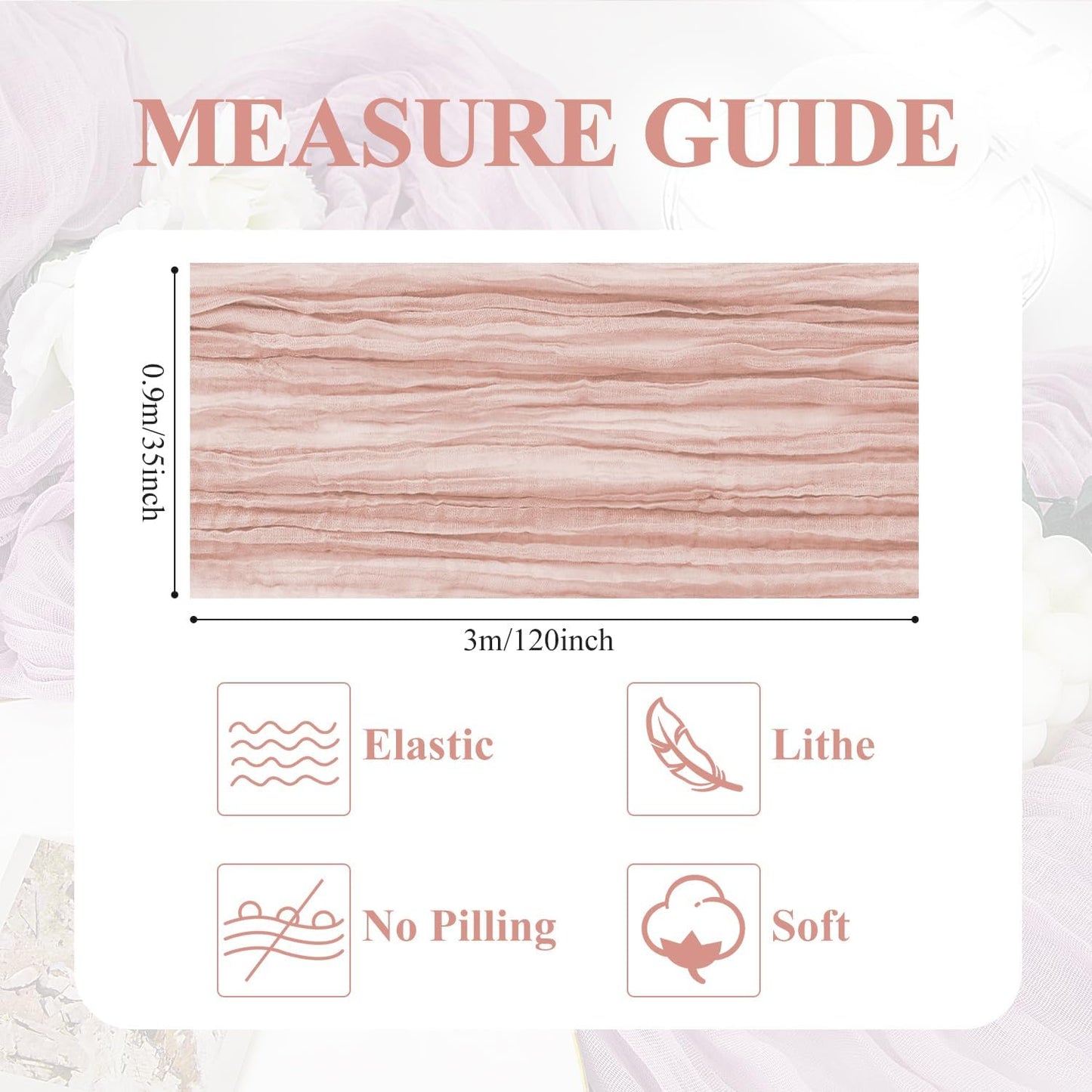 Asee'm Cheesecloth Table Runner 120 Inches Dusty Pink Boho Gauze Cheese Cloth Runner 10FT Rustic Sheer Fall Table Runners for Thanksgiving Wedding Baby Shower Holiday Party Decoration