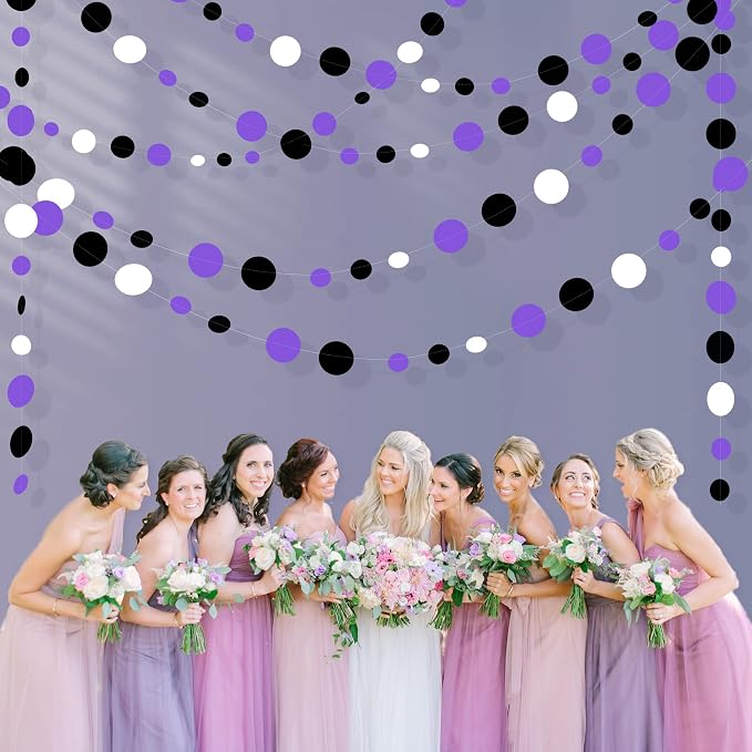 46Ft Purple Black Circle Dots Garlands Black Purple and White Polka Dot Hanging - Image 6