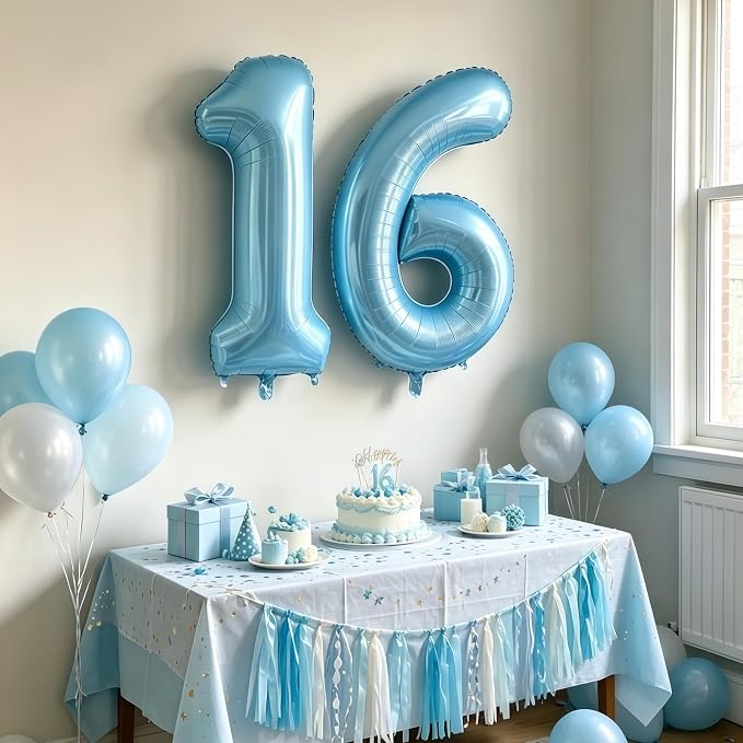 Pastel Blue 17 Balloon Number, Light Blue 17 Balloons - Image 6