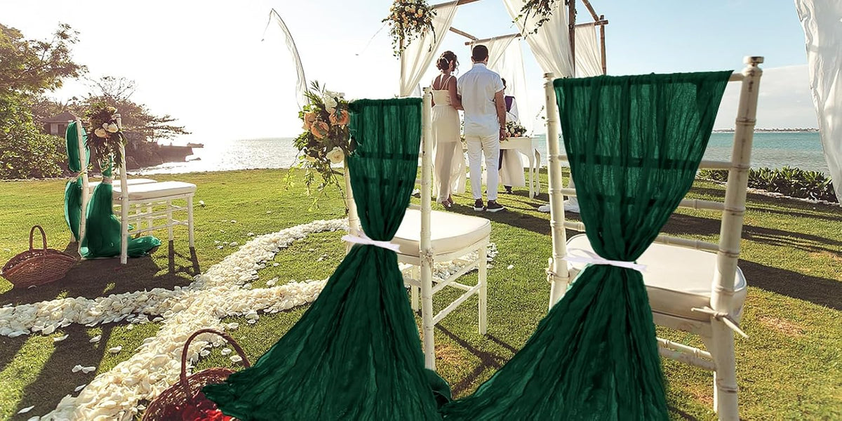 50 PCS Cheesecloth Chair Sashes, Bows Designed ChairSashes, 15.7x70 inch Chair Sashes for Aisle Decorations Universal Chairs Cover Decoration for Wedding Reception Party Banquet (Emerald Green)