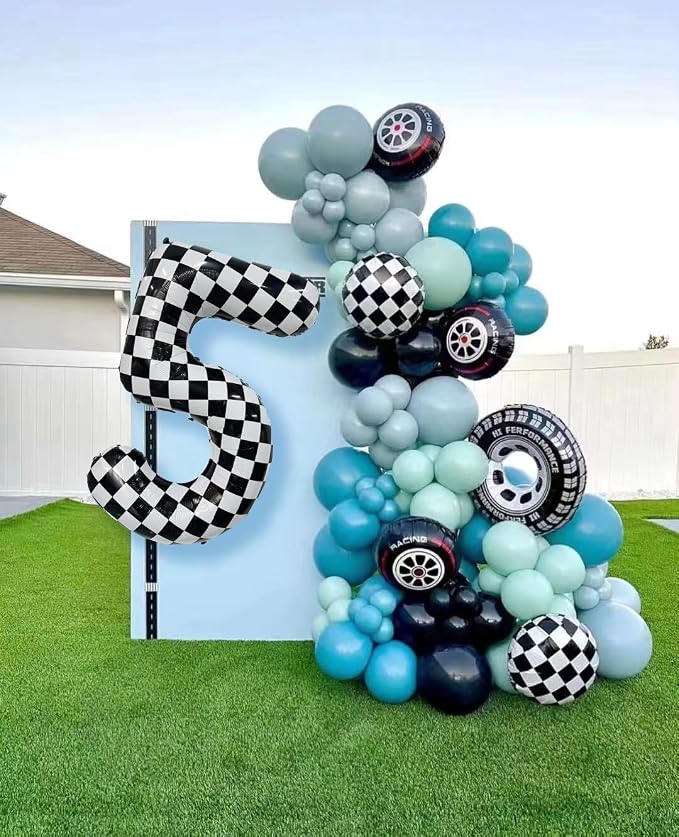 40 Inch Checkered Number Balloon 8 Black and White Number 8 Balloon Foil Helium - Image 3