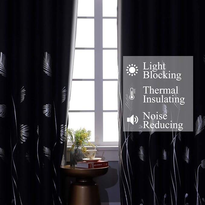 Light Blocking Curtains Silver Palm Tree Pattern Blackout Curtains Grommet Room - Image 6