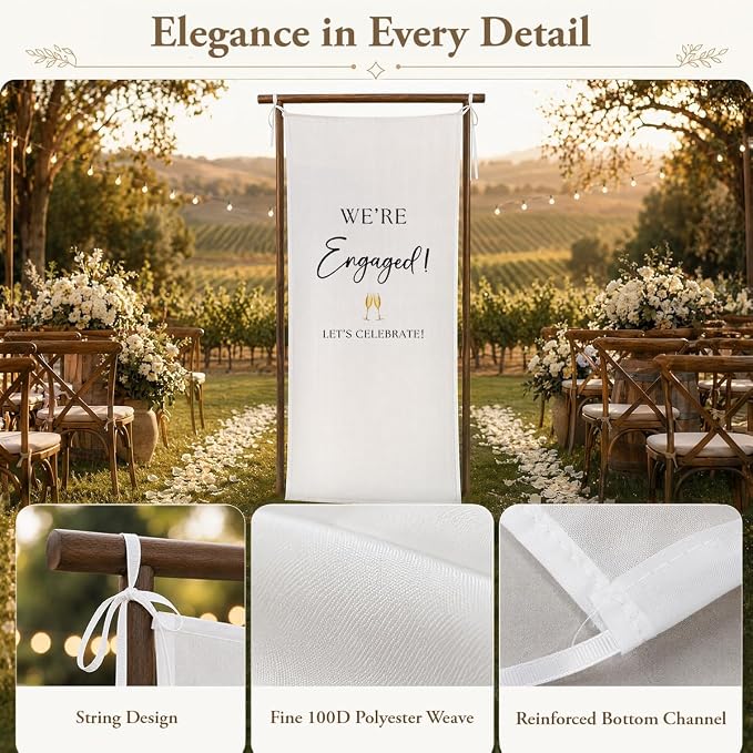 We’re Engaged Banner 73 x 30 Inch, Polyester Engagement Party Hanging Sign - Image 2