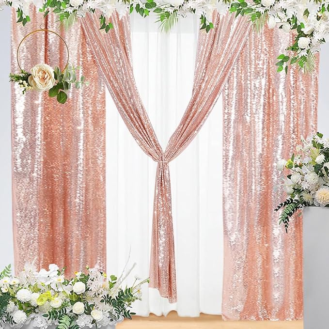 Eternal Beauty Rose Gold Sequin Backdrop Curtains, 2 Panels 2x8FT | 3mm Sparkle - Image 6