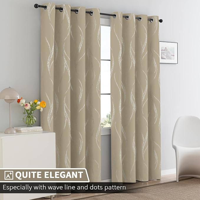 Yakamok Natural Light Blocking Curtains 95 Inches Silver Print 2 Panels | - Image 2