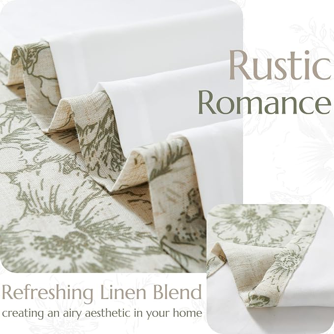 jinchan Floral Linen Curtains Lined 108 Inch Farmhouse Back Tab 2 Panels | - Image 3