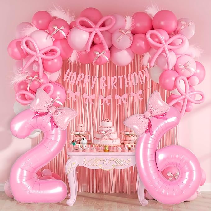 Pink Bow Birthday Decorations 28 Balloon Numbers - Image 8