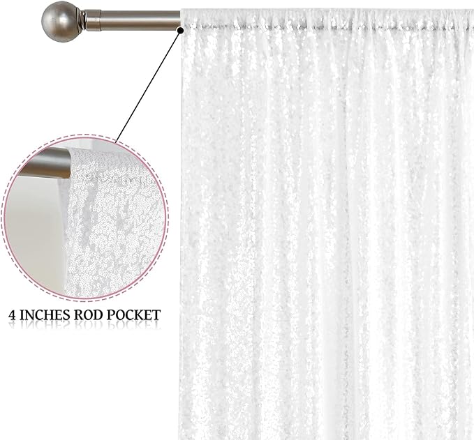Sugargirl White Sequin Backdrop Curtain 8FTx8FT Glitter White Background Drapes - Image 5