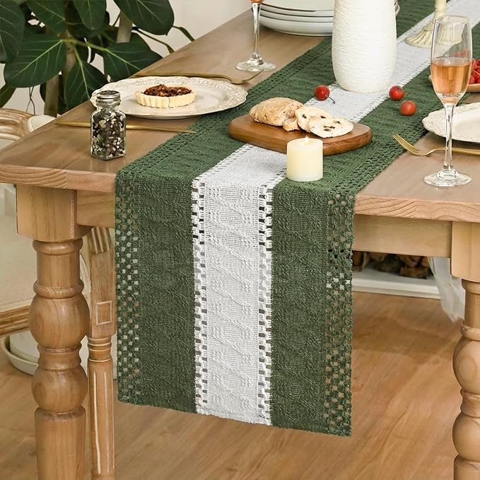 Artoid Mode Army Green Farmhouse Woven Table Runner 12x72 Inch | Seasonal - Image 3