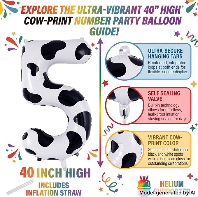 40" Cow Print Foil Number 5 Balloon - Image 2
