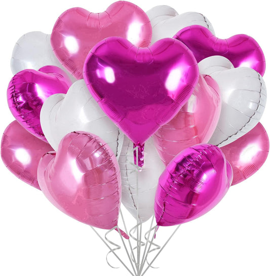 TONIFUL 30Pcs 18 Inch Pink White Heart Balloons Hot Pink Heart Shape Foil Mylar Balloons Decoration for Birthday Valentine's Day Wedding Bridal Shower Anniversary Engagement Party Supplies