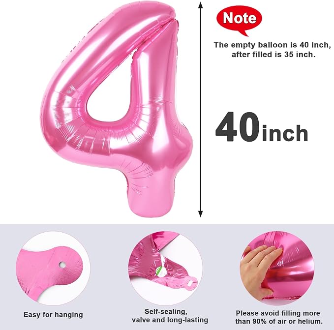 4 Balloon Numbers Birthday Decorations, 40In Pink Balloons - Image 5