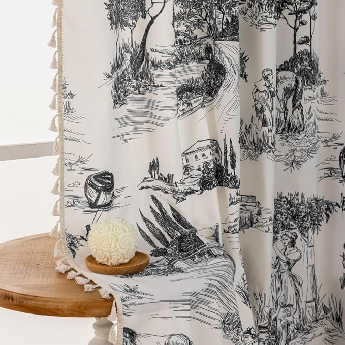 F-CHU Black Patterned Curtains 63 Inches Long - Image 2