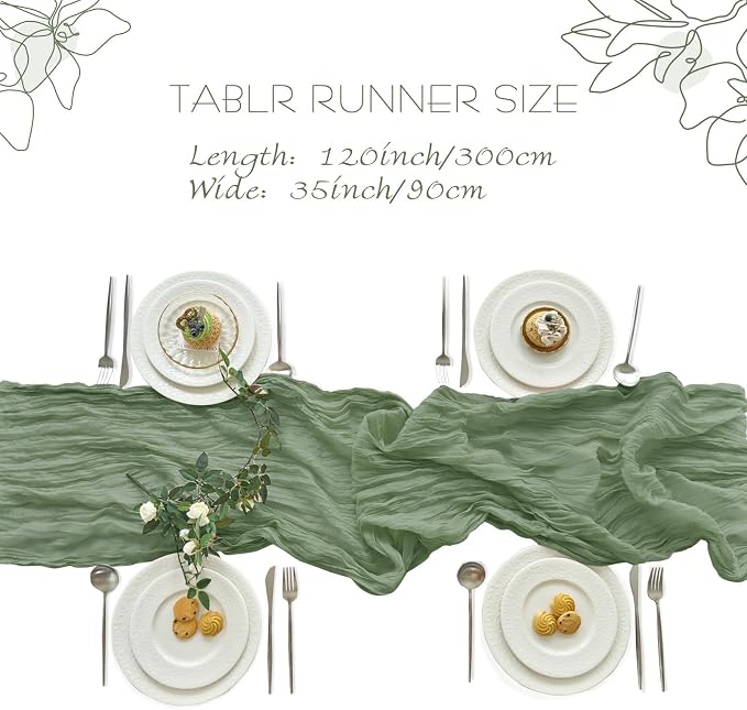 IVAPUPU 10 Pcs Cheesecloth Table Runner - 10ft Sage Green Boho Gauze Cheese - Image 5