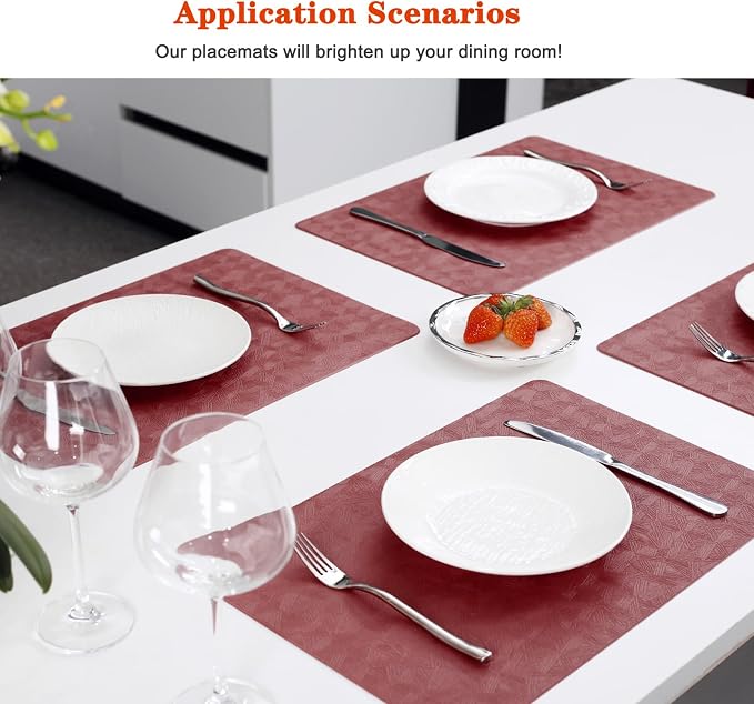 Vinyl Red Placemats Set of 6 Wipeable Waterproof Table Mats | Heat Resistant - Image 5