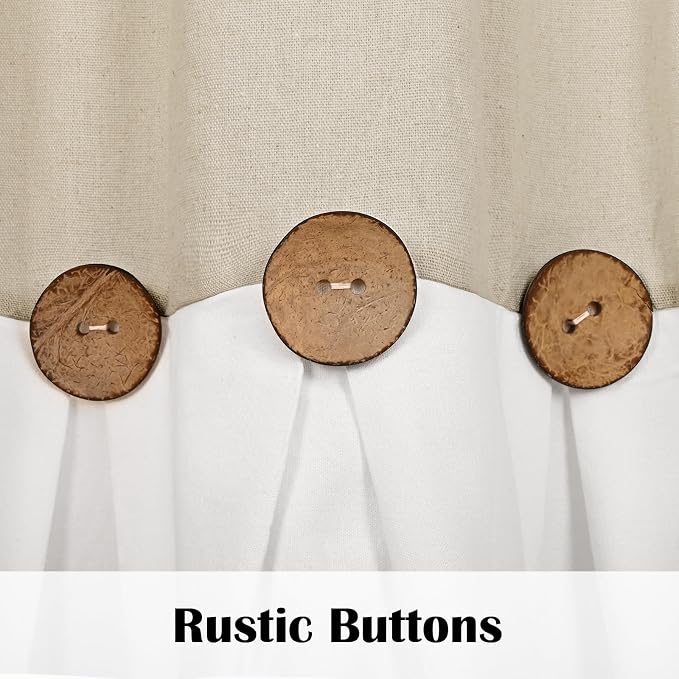Farmhouse Valance Curtains, Boho Cotton Linen Kitchen Valance, Rustic Button - Image 5