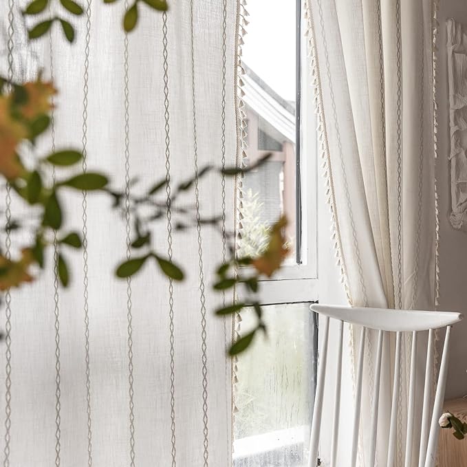 RoomTalks White Modern Farmhouse Textured Curtains - Image 5