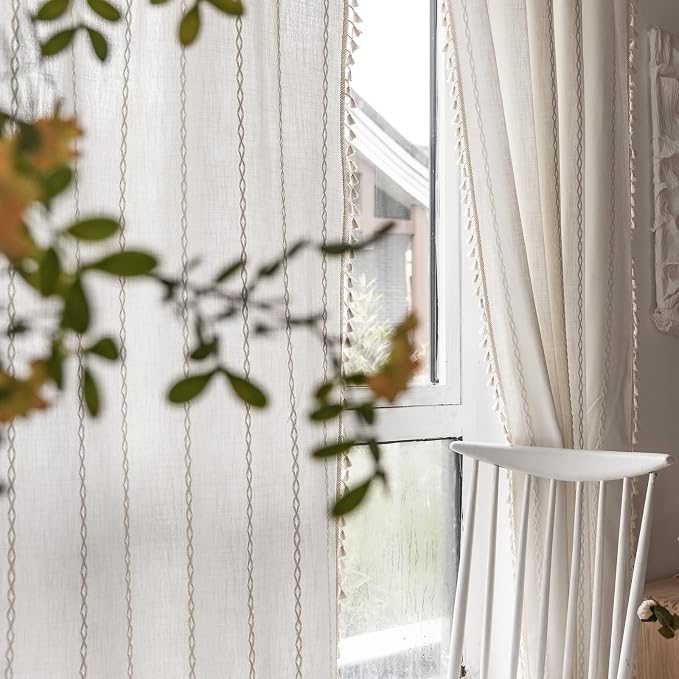 RoomTalks White Boho Farmhouse Curtains - Image 4