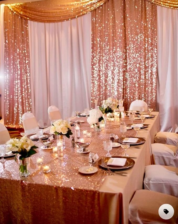 Poise3EHome Rose Gold Sequin Backdrop Curtains, 4 Panels 2FTx8FT Glitter - Image 2