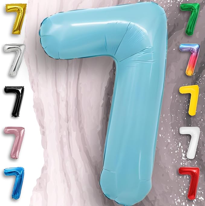 Candy Blue Number Balloon 7 Mylar Foil Balloons 16 Inch - Image 4