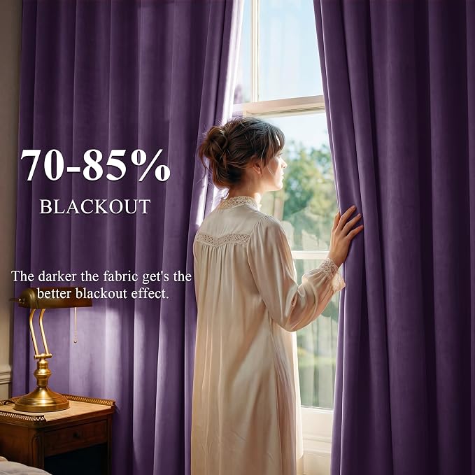 Purple Velvet Curtains for Grils Bedroom Nursery, W52 x L96, Modern Back Tab - Image 3