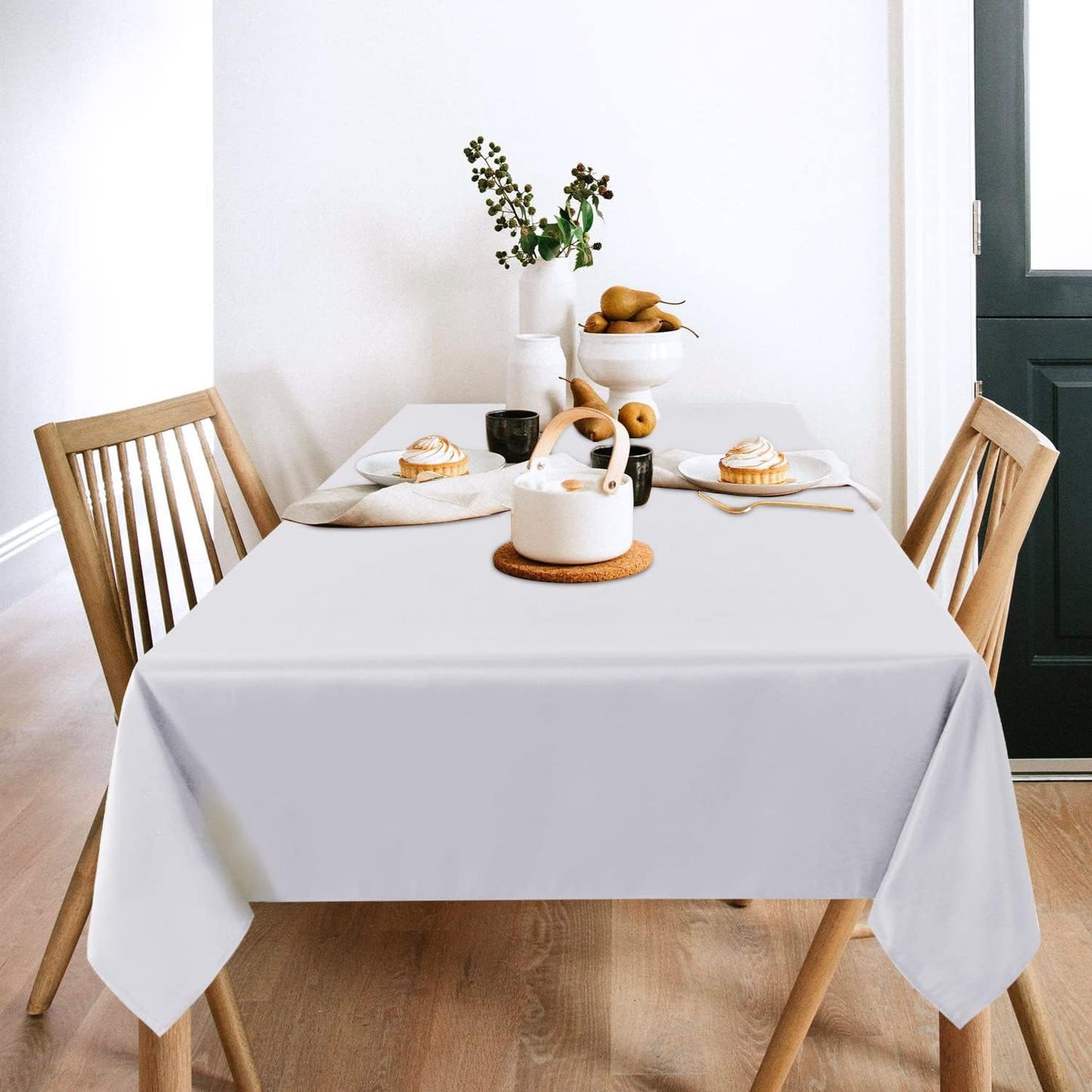 sancua 2 Pack White Tablecloth 54 x 78 Inch, Rectangle 4 Feet Table Cloth - Stain and Wrinkle Resistant Washable Polyester Table Cover for Dining Tables, Buffet Parties and Camping