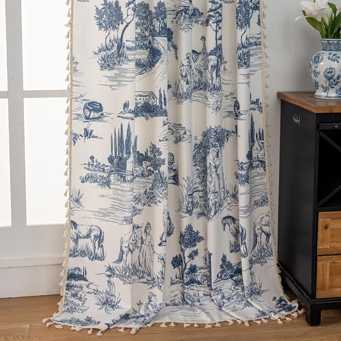 F-CHU Blue Vintage Curtains 72 Inches Long - Image 4