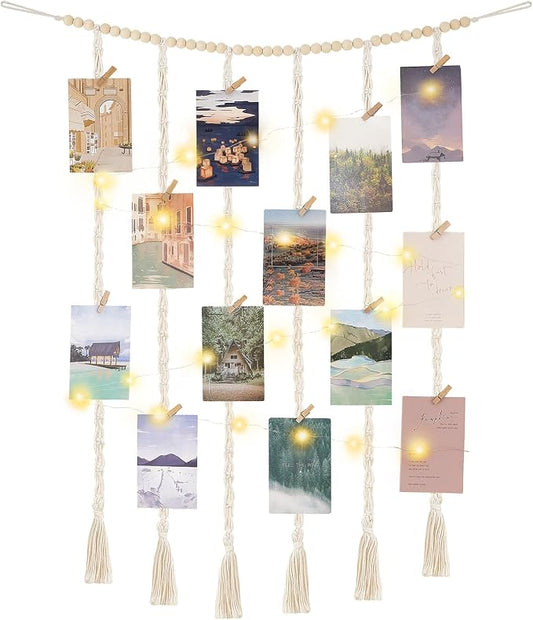 Mkono Hanging Photo Display, Boho Macrame Wall Decor by Mkono