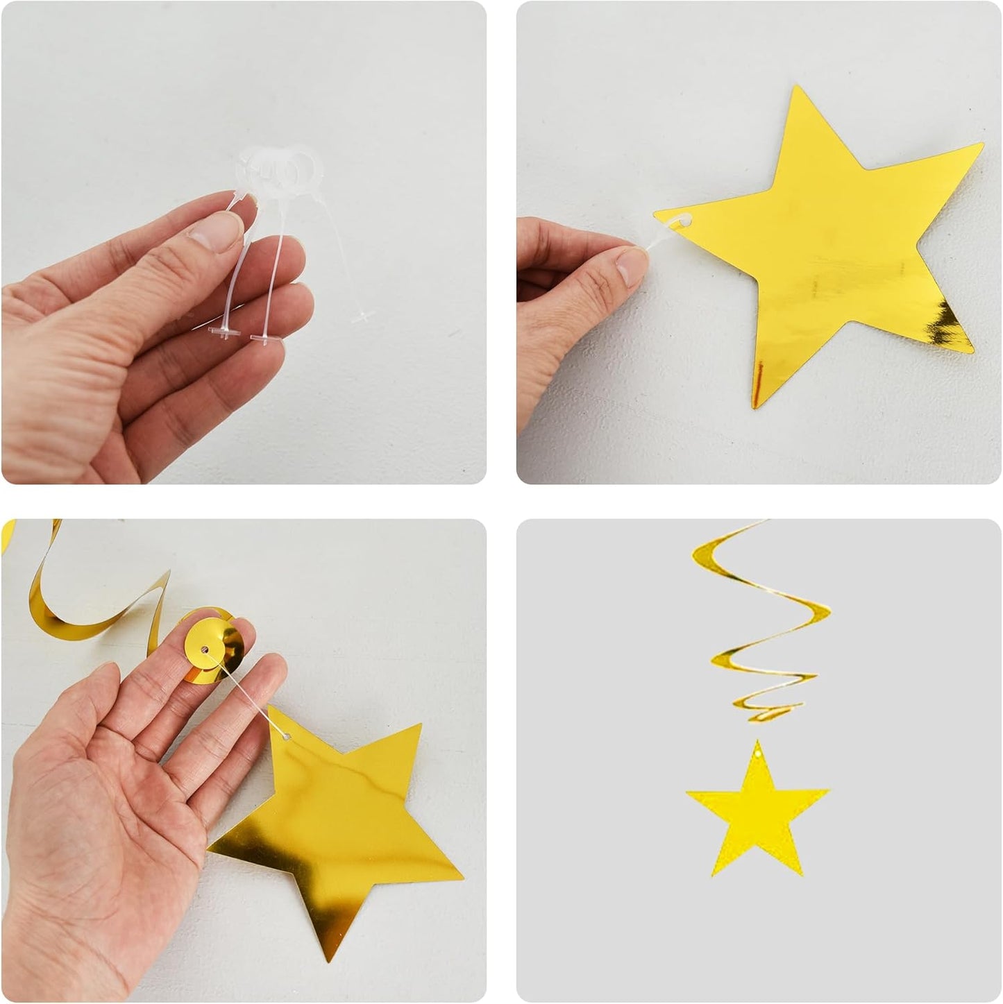 BEISHIDA Black Gold Silver Star Hanging Swirl Decorations,Graduation Birthday Hanging Party Supplies for Graduation Wedding Baby Shower Birthday Decorations,Pack of 15