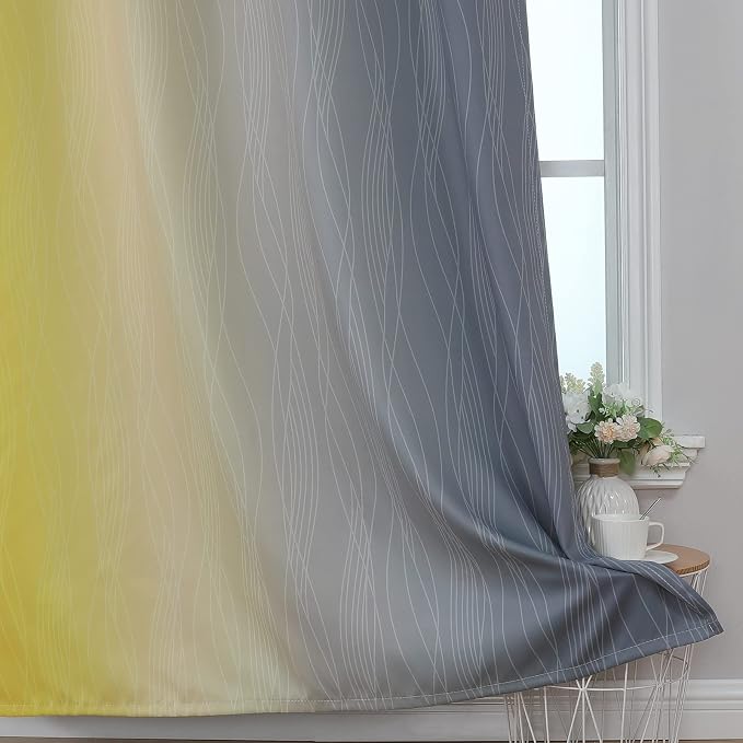 Yellow and Grey Ombre Blackout Curtains 90 Inch Length 2 Panels Set, Thermal - Image 6