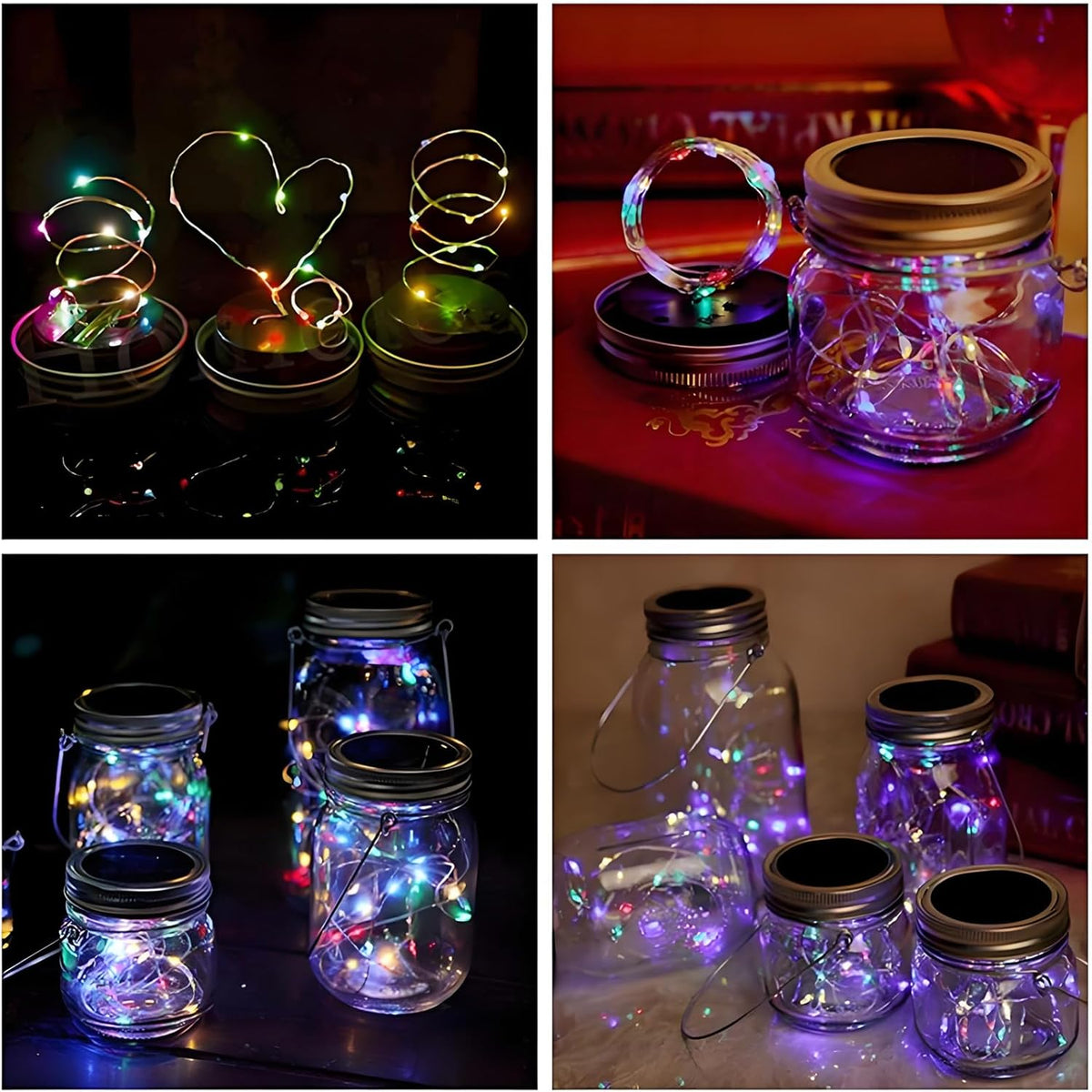 VOOKRY 12 Pack Solar Mason Jar Lights, 30 LED Mason Jar Lids Waterproof Firefly Fairy String Lights with 12 Hangers(No Jars), for Outdoor Patio Garden Yard Lawn Party Wedding Decoration - Multicolor