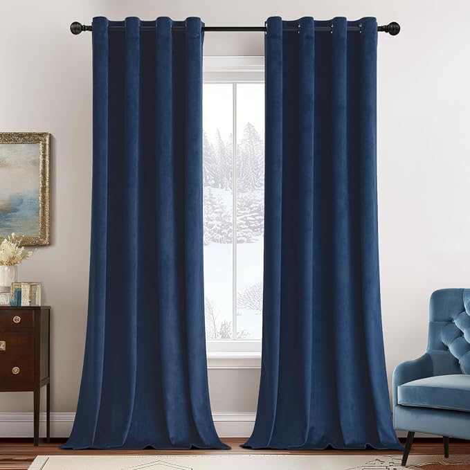 MIULEE Velvet Curtains Navy Blue 52 x 96 Inch Length Set of 2 | Grommet Drapes by MIULEE