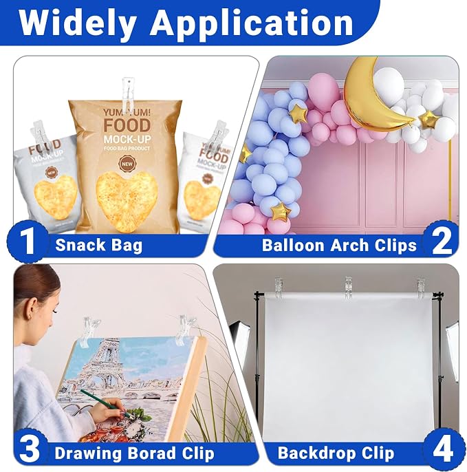 Rosellas 12 Pack Balloon Arch Clips, Plastic Transparent Backdrop Spring Clamps - Image 6