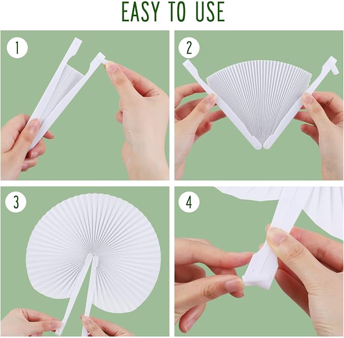 MCEAST 160 Pack Folding Wedding Paper Fans White Handheld Folding Fan Round - Image 4
