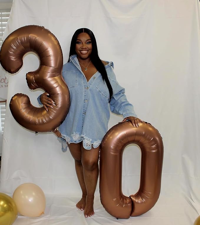 40 Inch Number 3 Balloon, Coffee Brown Birthday Decorations - Image 2