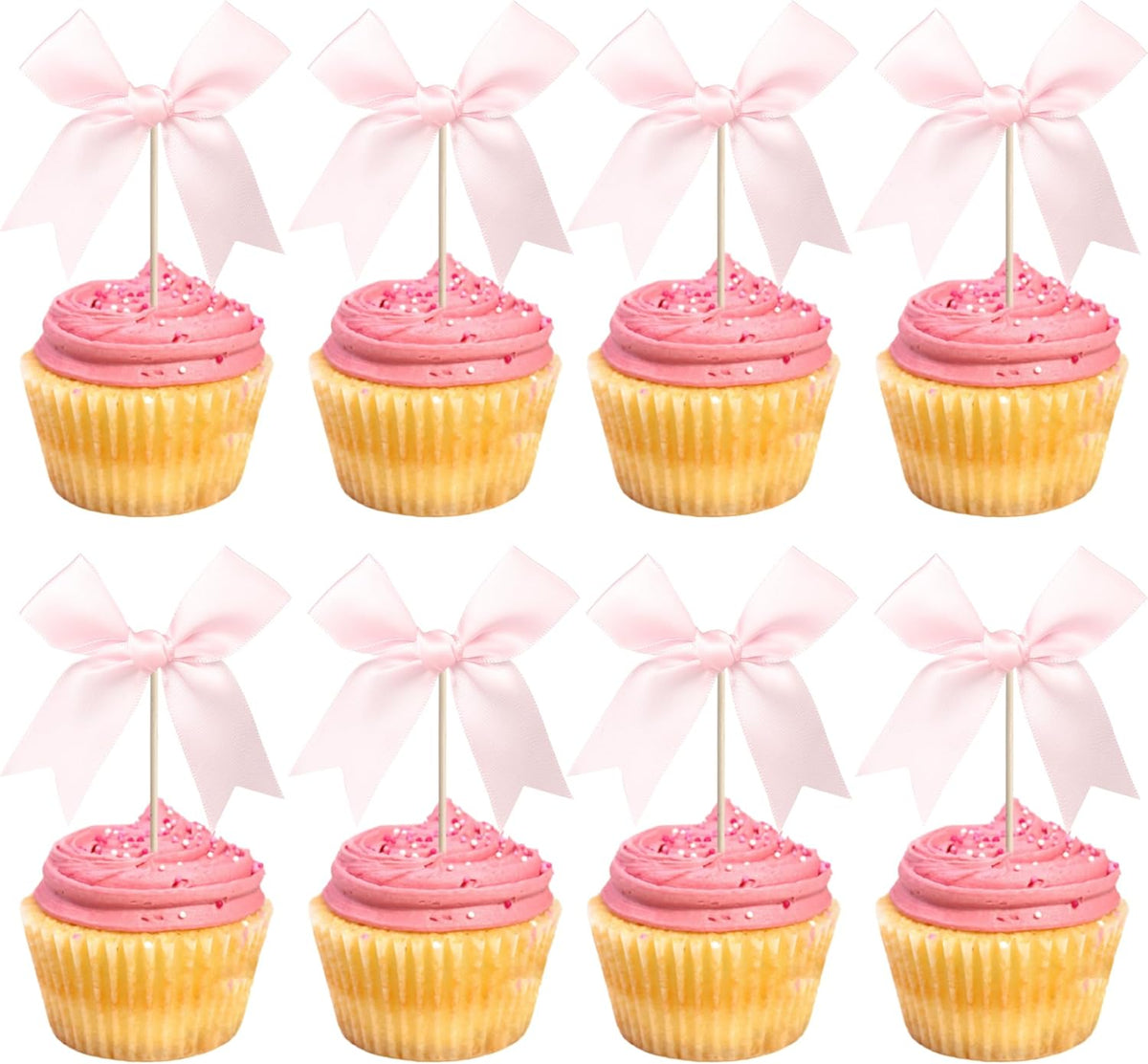 24 PCS Bow Cupcake Toppers Bowknot Coquette Bow Girls Birthday Cake Decorations Bow Cake Toppers Bowknot Cupcake Picks for Baby Shower Birthday Wedding Bridal Engagement Party Supplies Pink