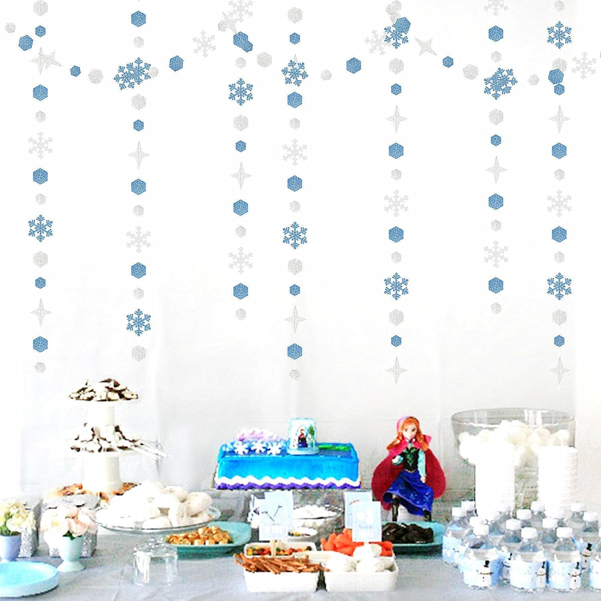 Snowflake-Snow Silver-Blue Christmas Party-Decorations Streamers - 52Ft White Winter Wonderland Frozen Hanging Paper Garland Banner,Birthday Wedding Baby Bridal Shower New Year Supplies Decor Hugtmr