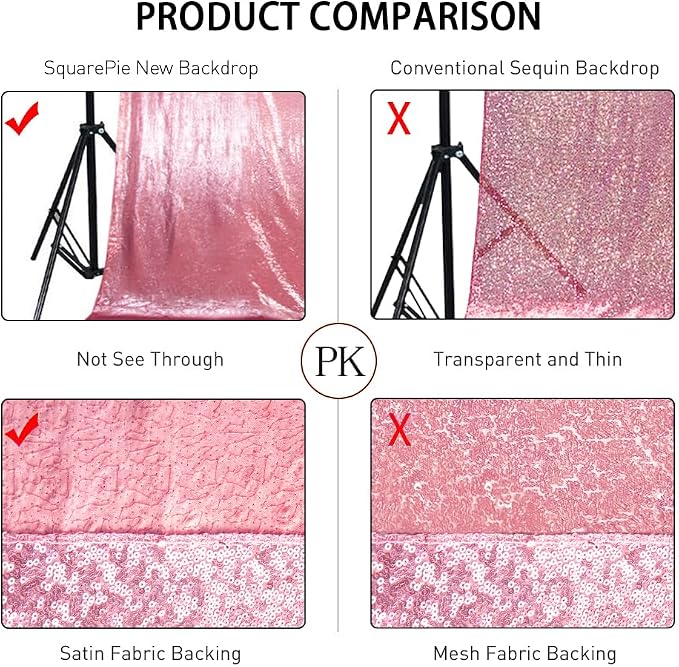SquarePie 7x7ft Fuchsia Pink Sequin Backdrop, High Density Non-Transparent - Image 6