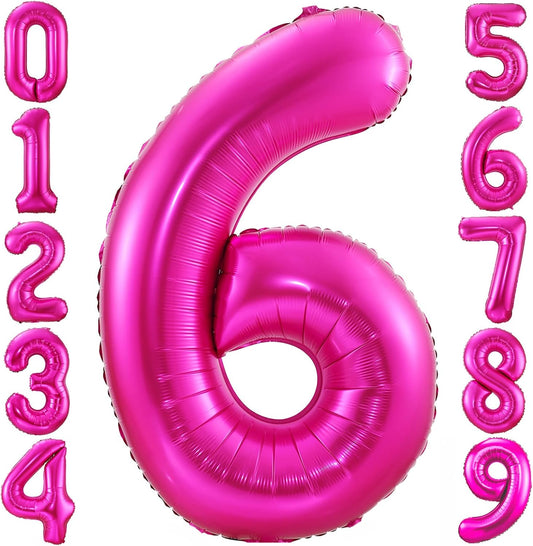Hot Pink 6 Balloon,40 Inch Number 6 Balloon,6 Birthday Balloon Decorations, Foil Mylar Helium 6 Balloon Number for Birthday Party Decorations